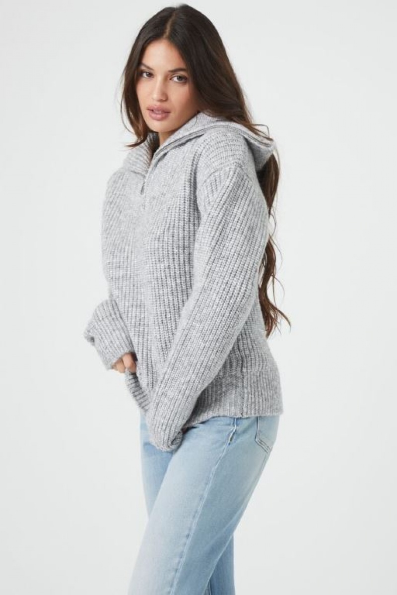 Sudaderas Forever 21 Acanalado Half Zip Mujer Gris | eIabi8QJUVp