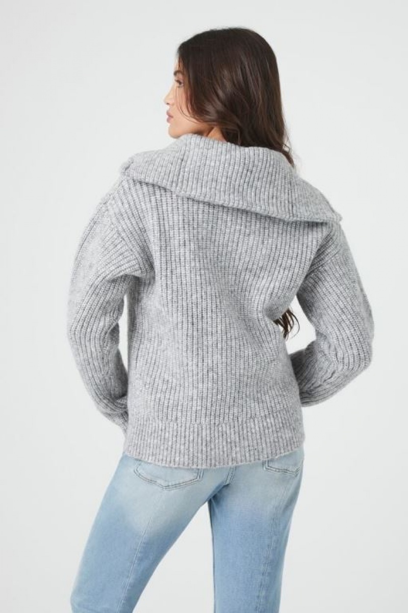 Sudaderas Forever 21 Acanalado Half Zip Mujer Gris | eIabi8QJUVp