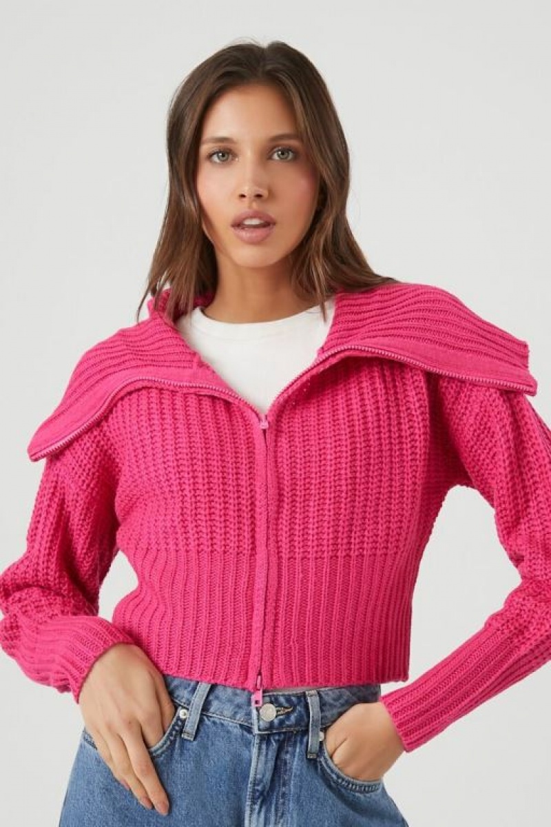 Sudaderas Forever 21 Acanalado Zip Up Mujer Fucsia | dmyawZkLkye