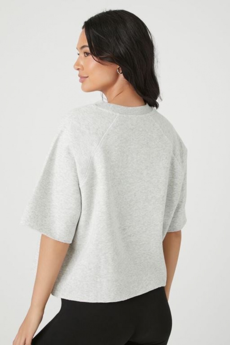 Sudaderas Forever 21 Active Fleece Short Sleeve Sweatshirt Mujer Gris | NLGpPbsVuib