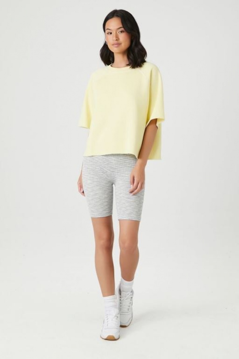 Sudaderas Forever 21 Active Fleece Short Sleeve Sweatshirt Mujer Amarillo Claro | 8Kji0jklHnu