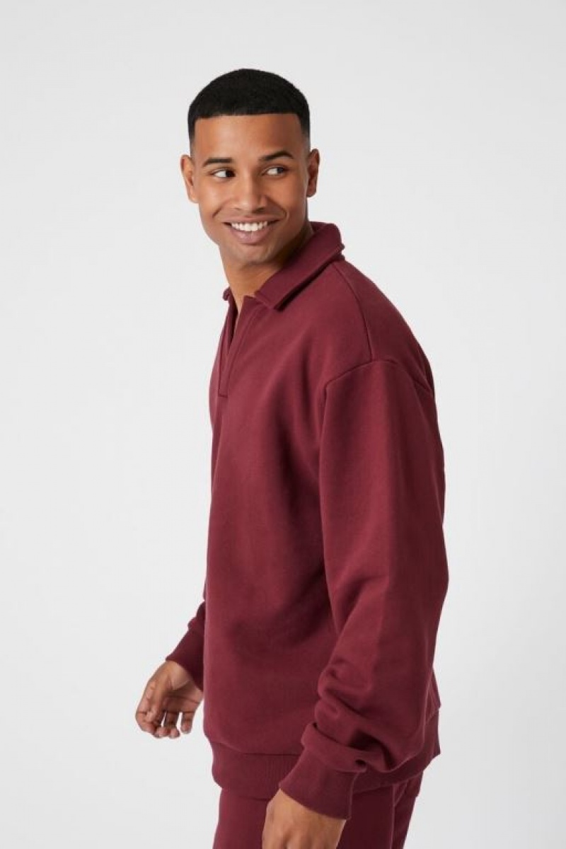 Sudaderas Forever 21 Collared Split Neck Hombre Burdeos | utYUNuwP3Lv