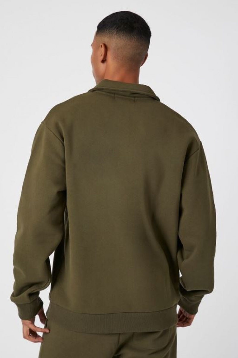 Sudaderas Forever 21 Collared Split Neck Hombre Verde Oliva | QoDdtj9D8Dy