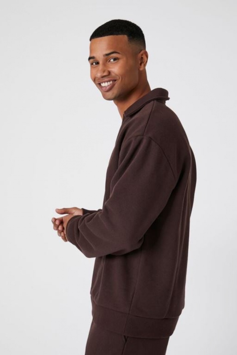 Sudaderas Forever 21 Collared Split Neck Hombre Cocoa | 2CETrhKVear