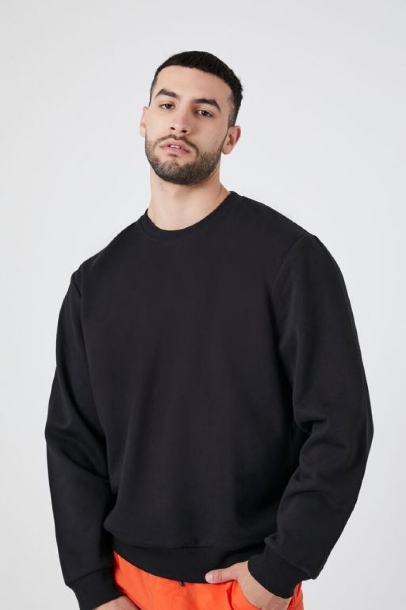 Sudaderas Forever 21 Cotton Blend Crew Hombre Negras | BBKrYwegZaP