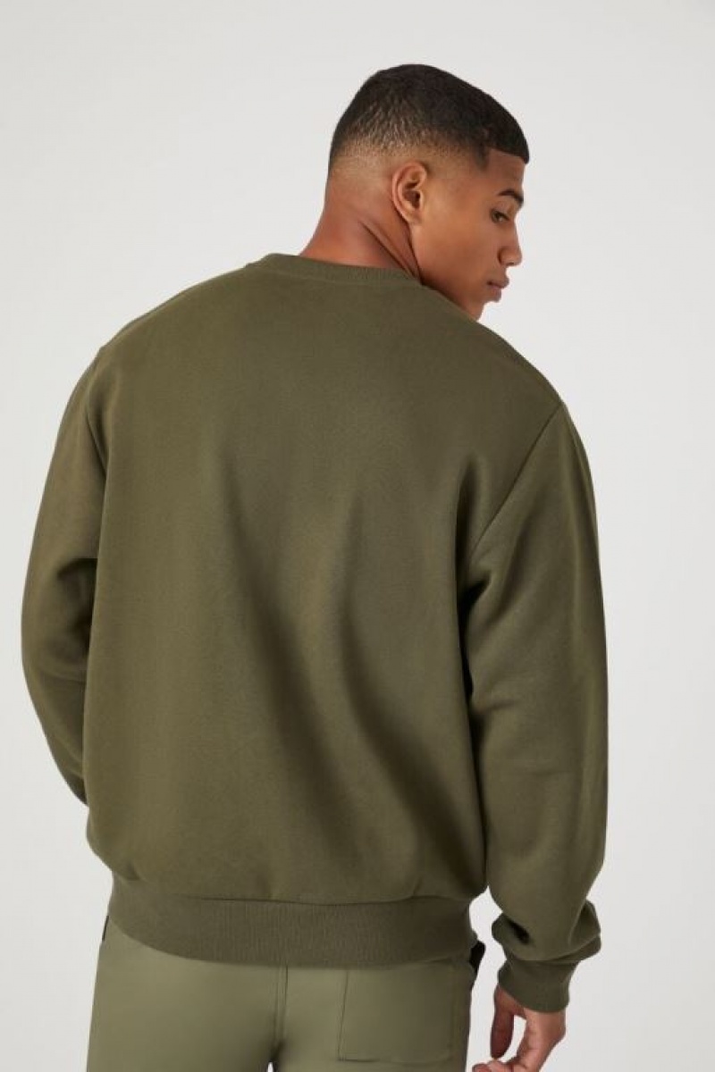 Sudaderas Forever 21 Crew Neck Hombre Verde Oliva | S1tSWrEFhFw