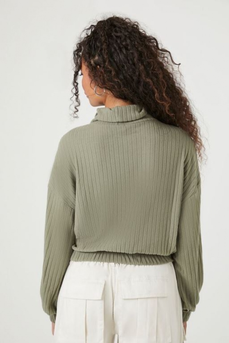 Sudaderas Forever 21 Drawstring Turtleneck Crop Mujer Verde Oliva | O8zmNCIzHp8