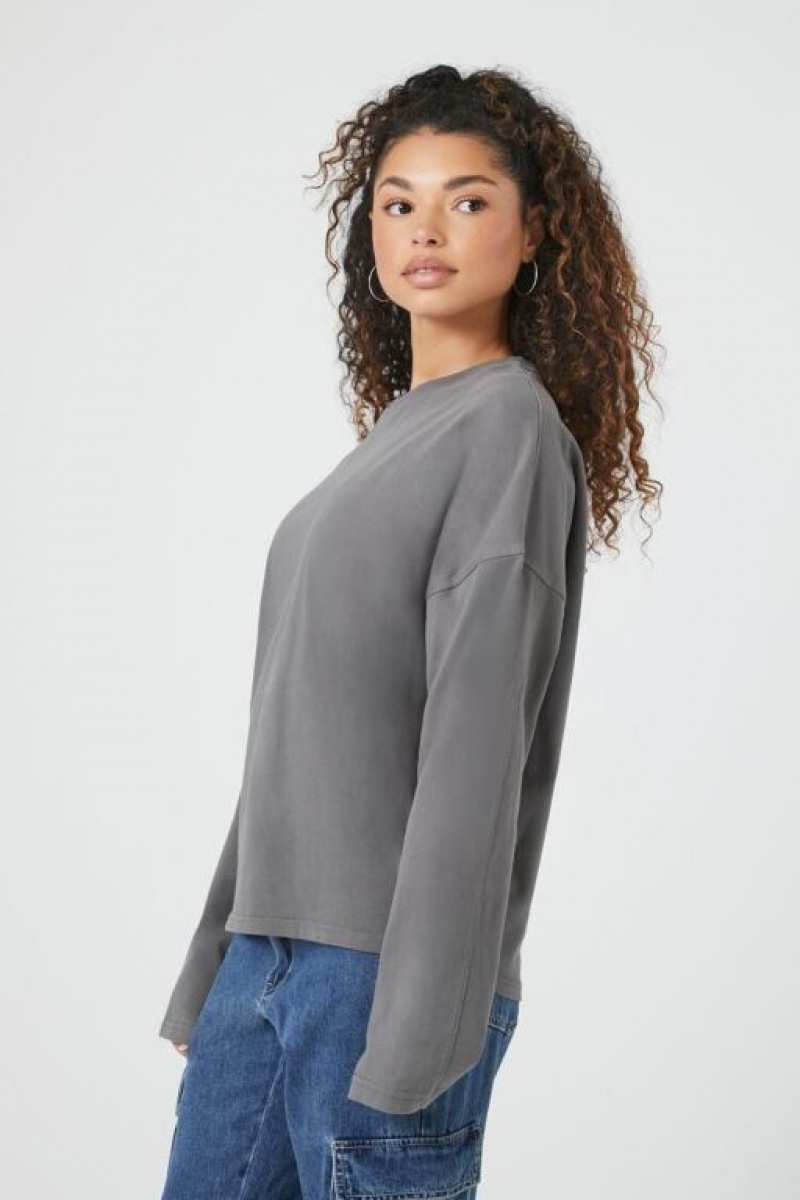 Sudaderas Forever 21 Drop Sleeve Crew Mujer Gris | rTJRodxnnKp