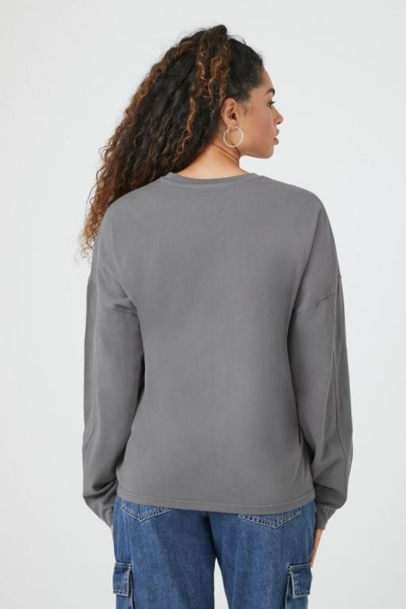 Sudaderas Forever 21 Drop Sleeve Crew Mujer Gris | rTJRodxnnKp