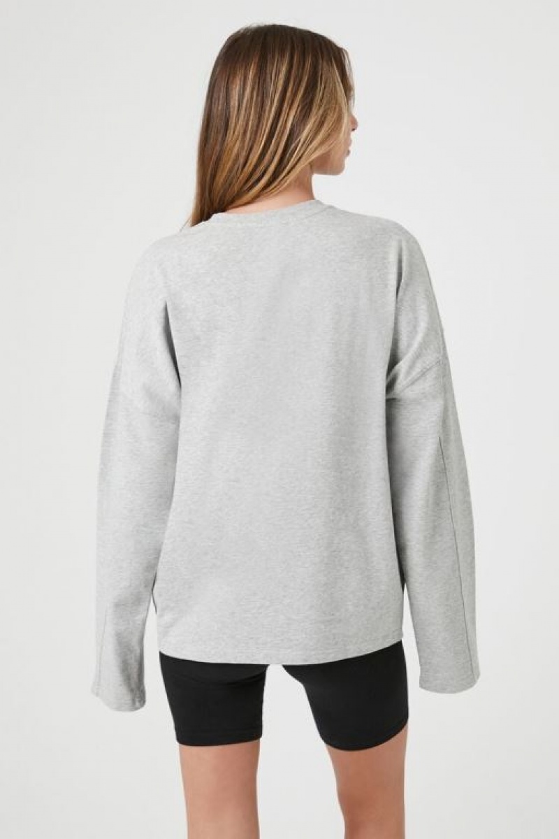 Sudaderas Forever 21 Drop Sleeve Crew Mujer Gris | dmKhNA5qK7X