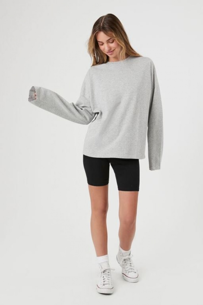 Sudaderas Forever 21 Drop Sleeve Crew Mujer Gris | dmKhNA5qK7X