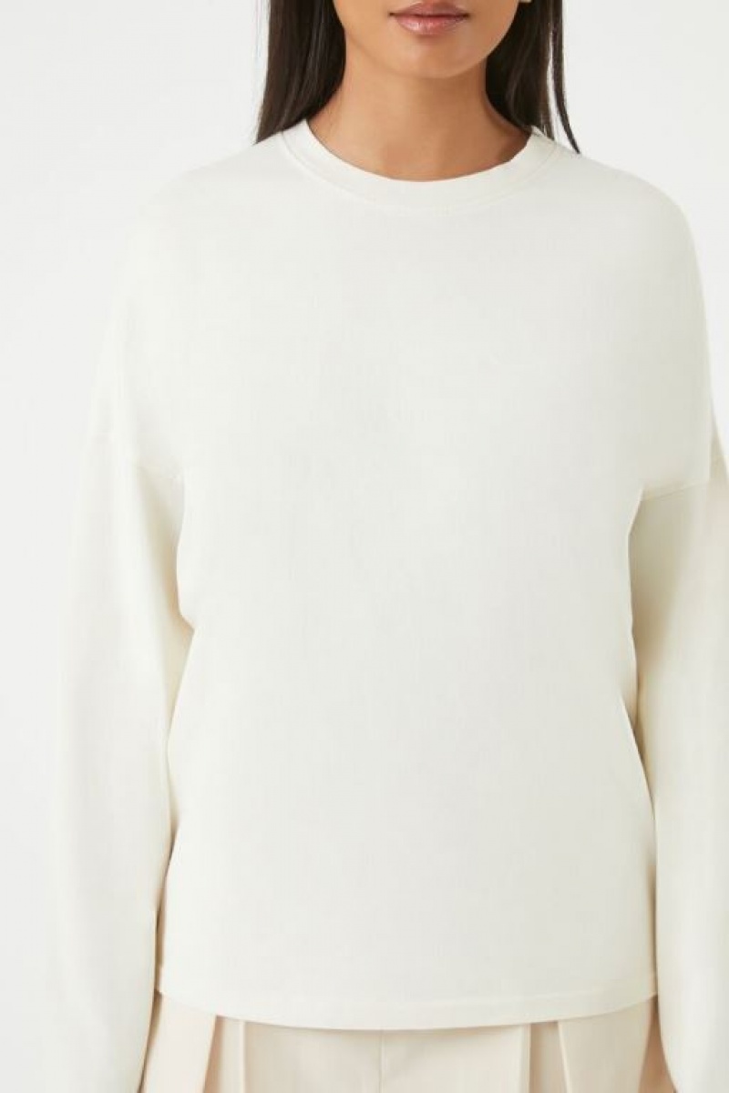 Sudaderas Forever 21 Drop Sleeve Crew Mujer Blancas | RTC5QQtgHlB