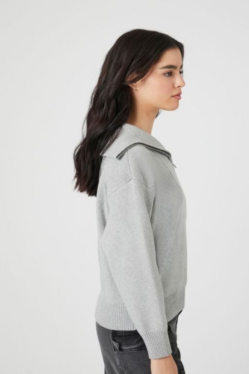 Sudaderas Forever 21 Drop Sleeve Half Zip Mujer Gris | D54ecIg0fqX