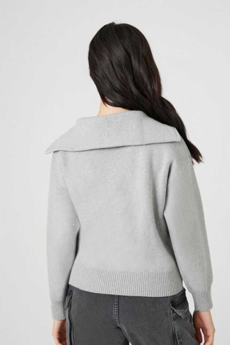 Sudaderas Forever 21 Drop Sleeve Half Zip Mujer Gris | D54ecIg0fqX