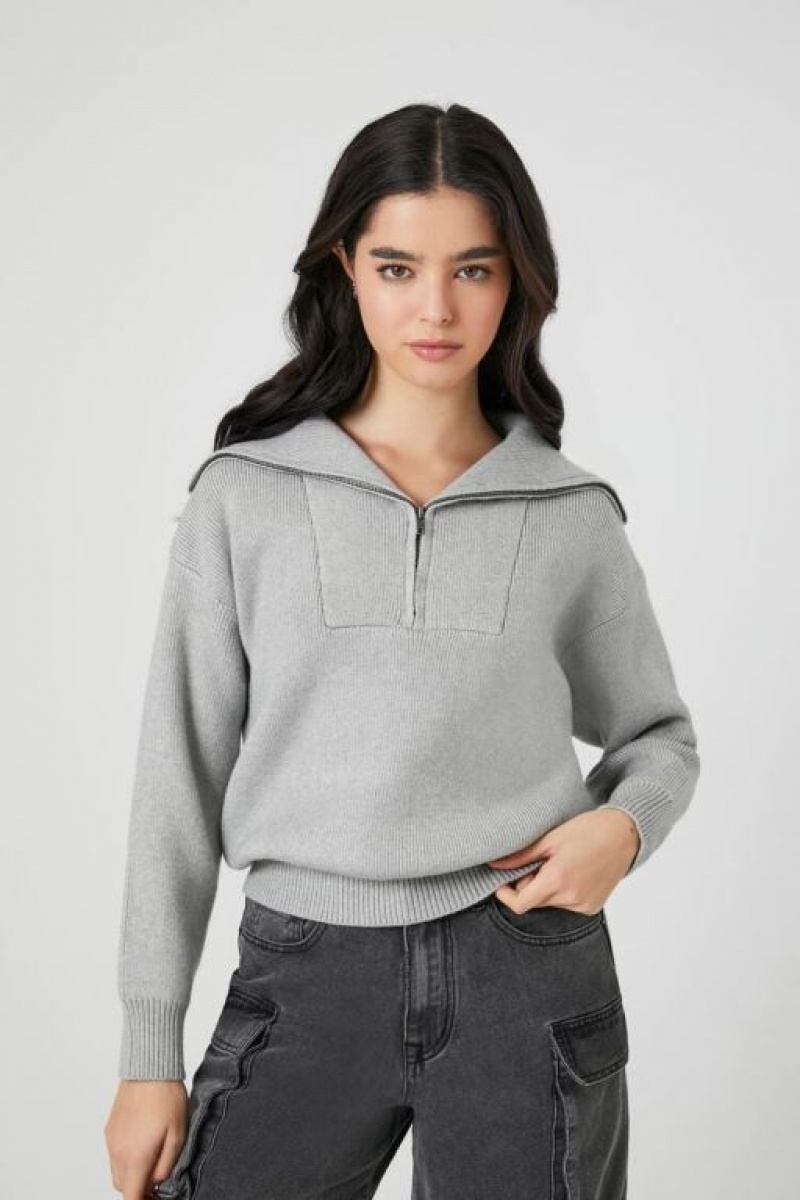 Sudaderas Forever 21 Drop Sleeve Half Zip Mujer Gris | D54ecIg0fqX