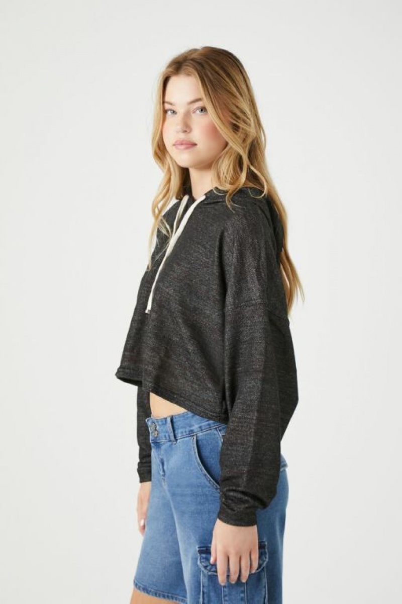 Sudaderas Forever 21 Drop Sleeve Hooded Mujer Negras | JVzGSQ4NORM