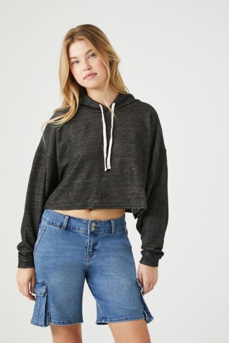 Sudaderas Forever 21 Drop Sleeve Hooded Mujer Negras | JVzGSQ4NORM