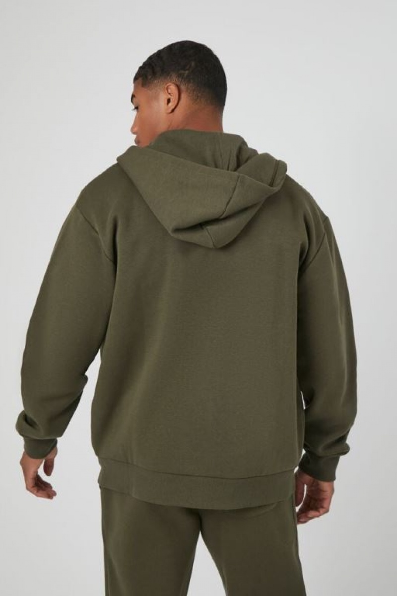 Sudaderas Forever 21 Drop Sleeve Zip Up Hombre Verde Oliva | 6085sQhulKL