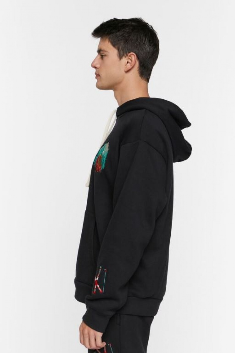 Sudaderas Forever 21 Embroidered Cabin Hombre Negras Multicolor | JeZSvykXkNj