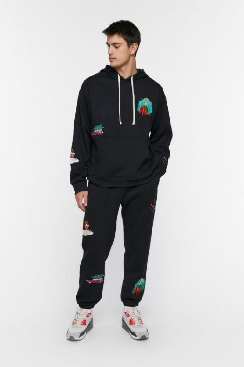 Sudaderas Forever 21 Embroidered Cabin Hombre Negras Multicolor | JeZSvykXkNj