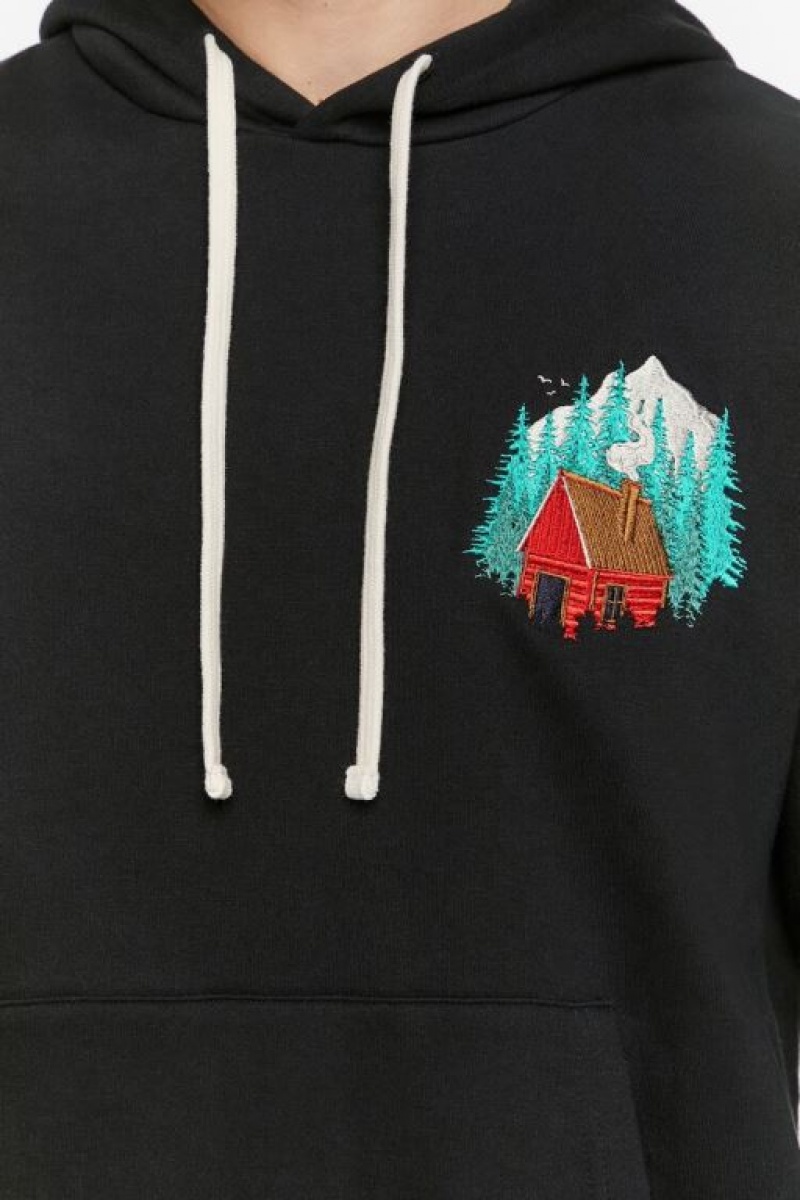 Sudaderas Forever 21 Embroidered Cabin Hombre Negras Multicolor | JeZSvykXkNj