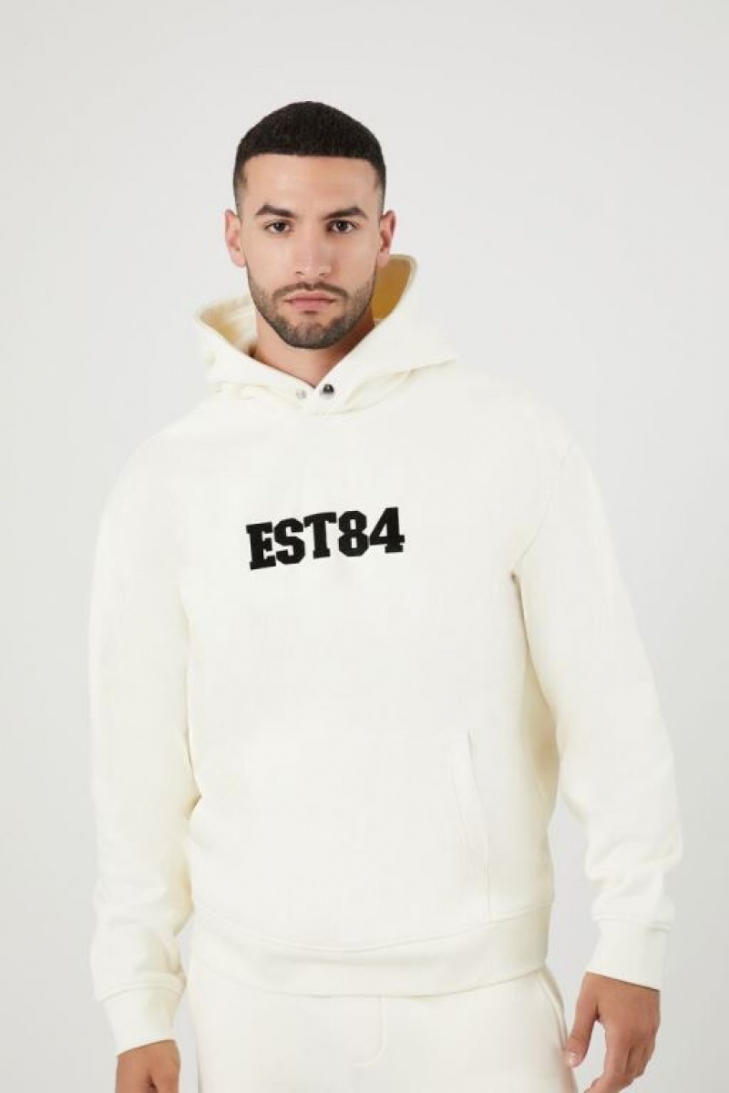 Sudaderas Forever 21 Est Estampadas Hombre Creme Negras | QJ742EKf1ZY