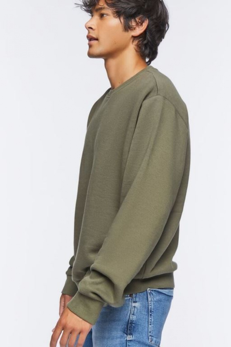 Sudaderas Forever 21 Fleece Crew Hombre Verde Oliva | DZEYZnbXla1