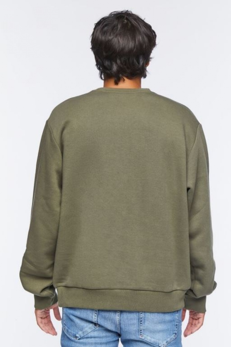 Sudaderas Forever 21 Fleece Crew Hombre Verde Oliva | DZEYZnbXla1