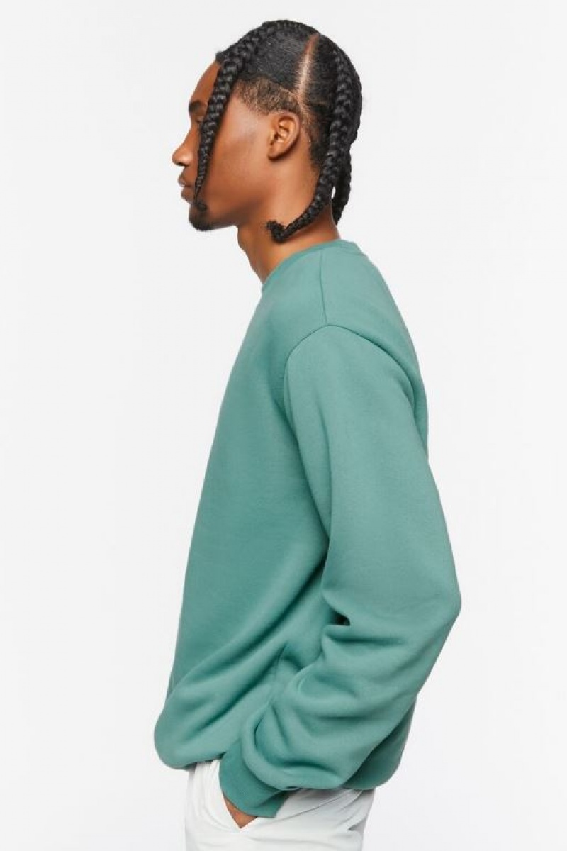 Sudaderas Forever 21 Fleece Crew Sweatshirt Hombre Verde | H8chUCFod3p