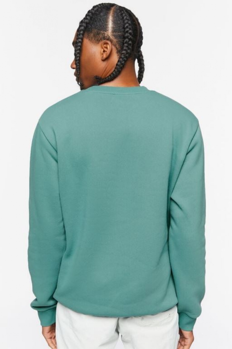 Sudaderas Forever 21 Fleece Crew Sweatshirt Hombre Verde | H8chUCFod3p