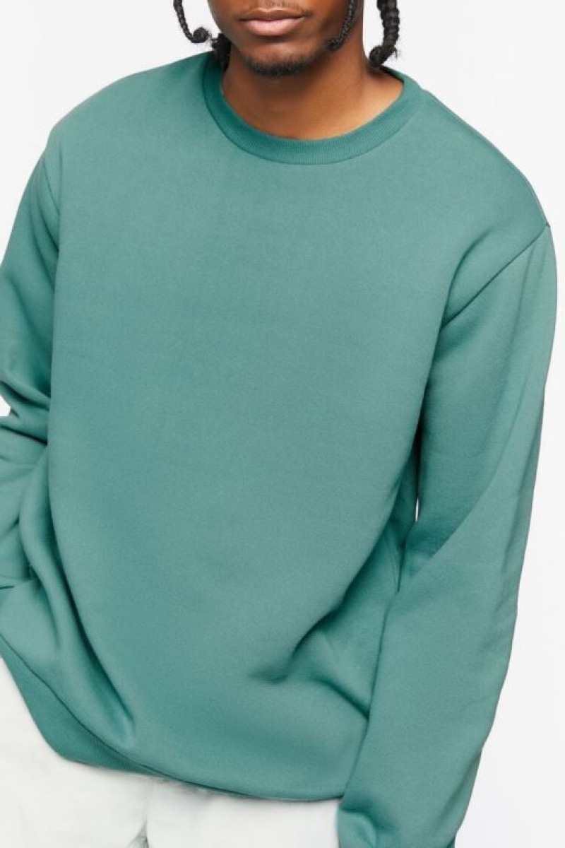 Sudaderas Forever 21 Fleece Crew Sweatshirt Hombre Verde | H8chUCFod3p