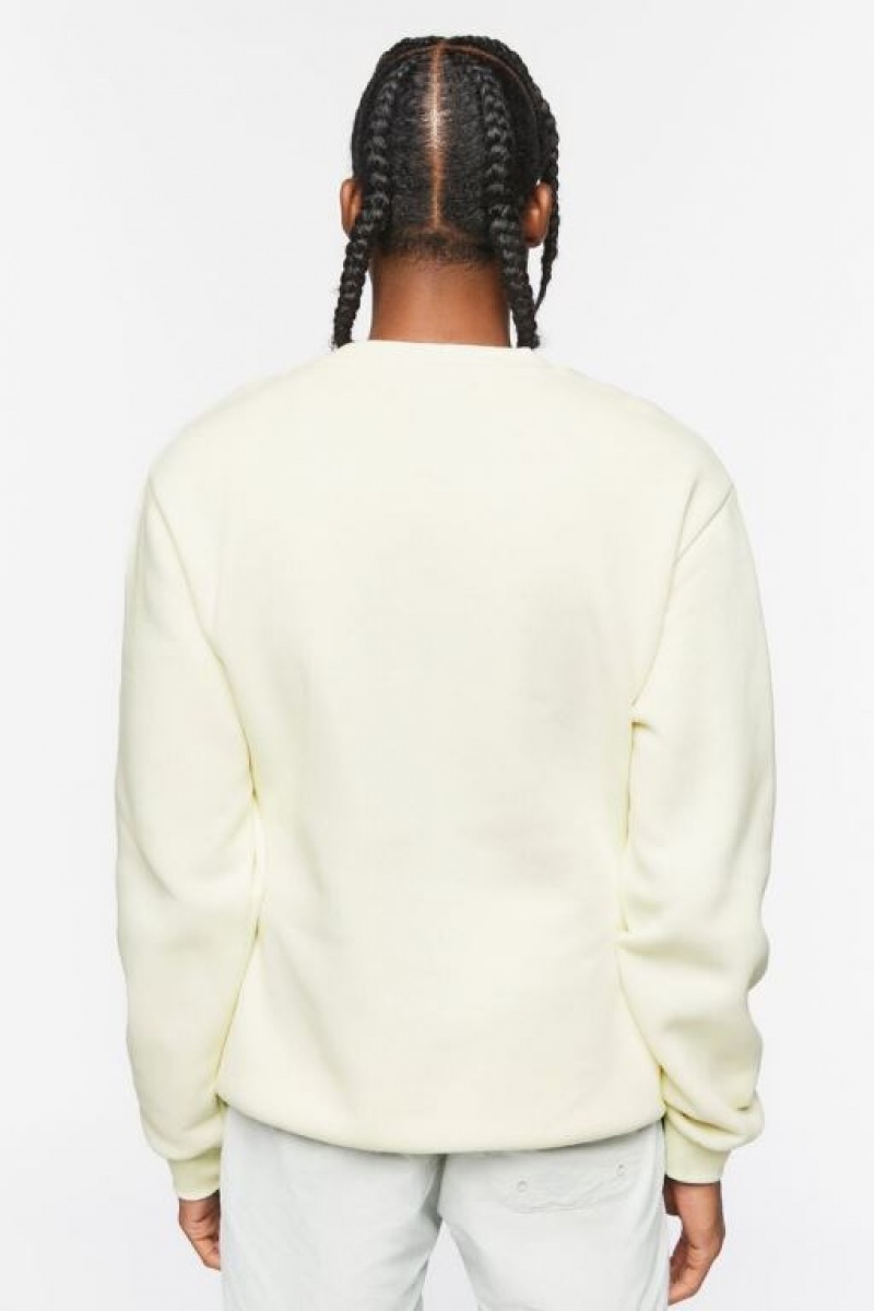 Sudaderas Forever 21 Fleece Crew Sweatshirt Hombre Creme | nAeXRwtbiyz