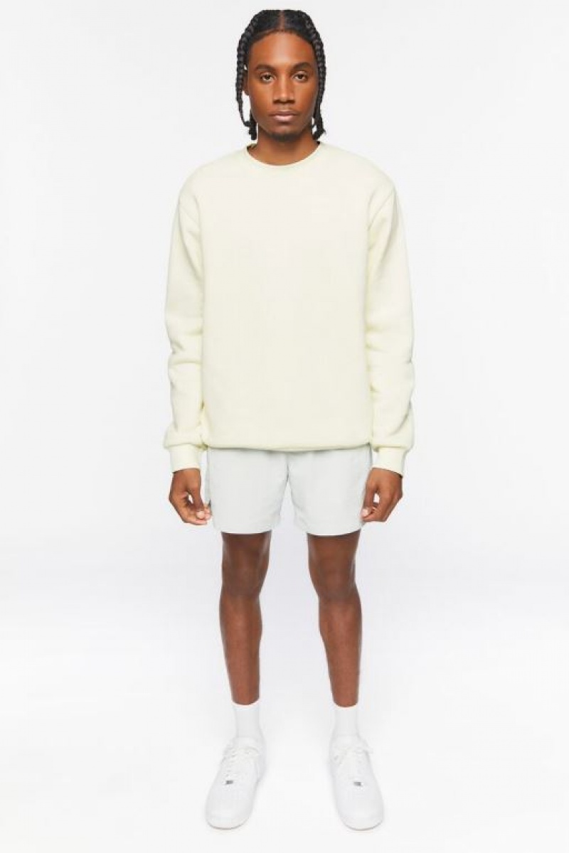 Sudaderas Forever 21 Fleece Crew Sweatshirt Hombre Creme | nAeXRwtbiyz