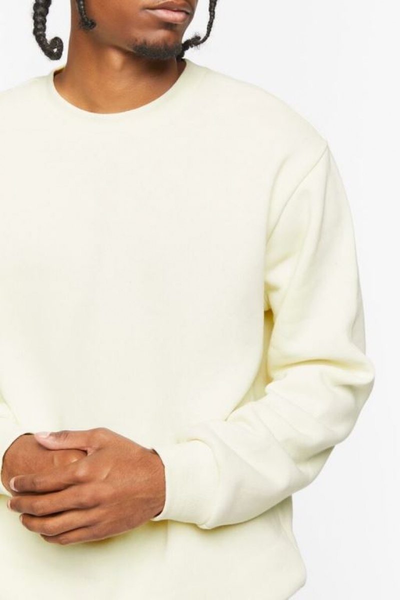 Sudaderas Forever 21 Fleece Crew Sweatshirt Hombre Creme | nAeXRwtbiyz