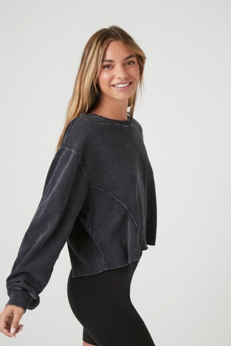 Sudaderas Forever 21 Fleece Drop Sleeve Sweatshirt Mujer Negras | Adn3tSkl4m2