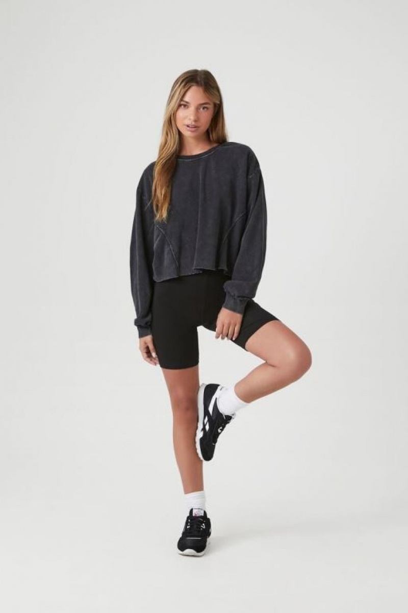 Sudaderas Forever 21 Fleece Drop Sleeve Sweatshirt Mujer Negras | Adn3tSkl4m2