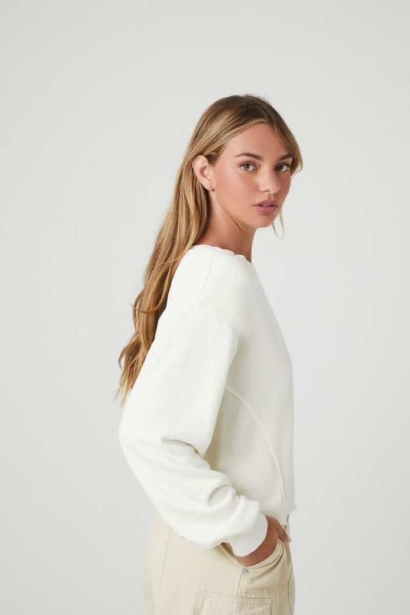 Sudaderas Forever 21 Fleece Drop Sleeve Sweatshirt Mujer Creme | gxzUpnGPPpj