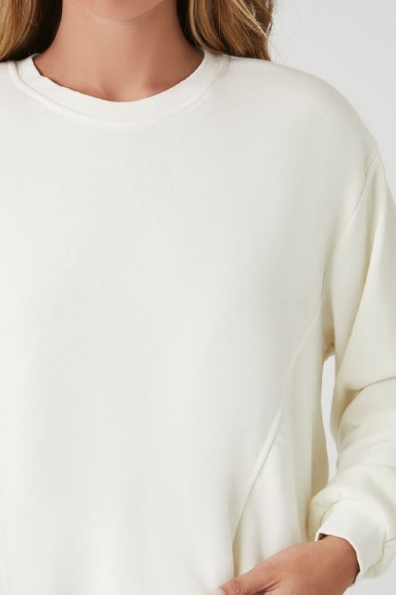 Sudaderas Forever 21 Fleece Drop Sleeve Sweatshirt Mujer Creme | gxzUpnGPPpj