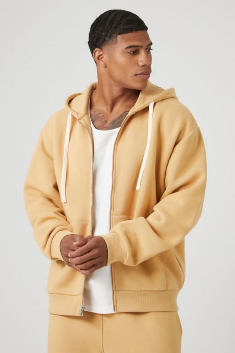 Sudaderas Forever 21 Fleece Zip Up Hombre Marrones | LIbdMtQMUBb