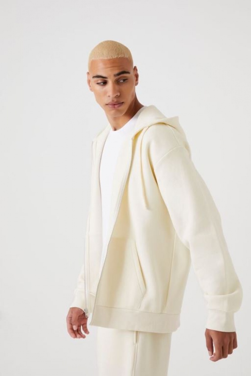 Sudaderas Forever 21 Fleece Zip Up Hombre Creme | pRoX0XgWwF2