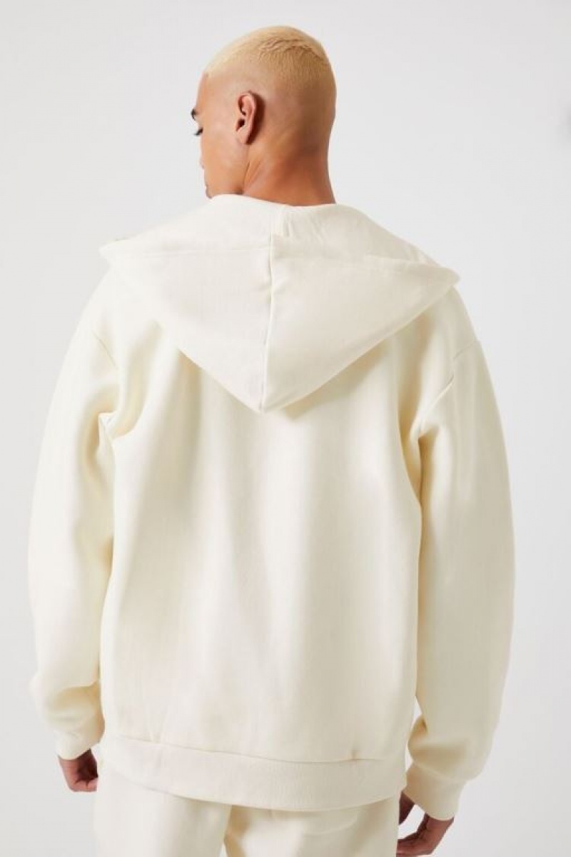 Sudaderas Forever 21 Fleece Zip Up Hombre Creme | pRoX0XgWwF2