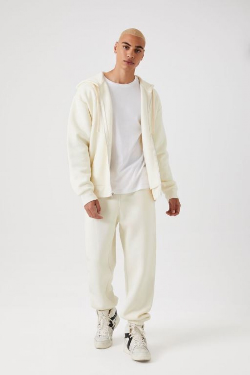 Sudaderas Forever 21 Fleece Zip Up Hombre Creme | pRoX0XgWwF2