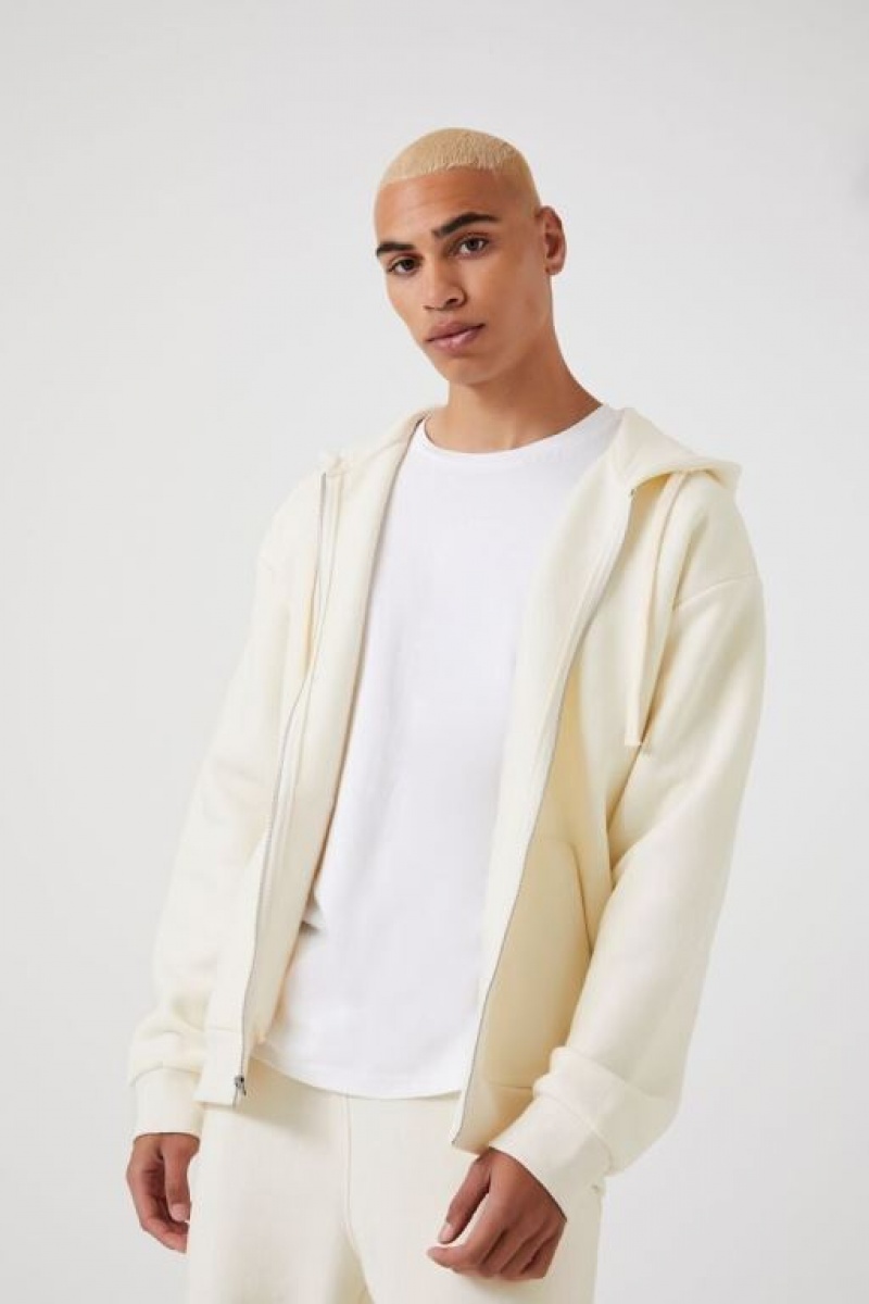 Sudaderas Forever 21 Fleece Zip Up Hombre Creme | pRoX0XgWwF2