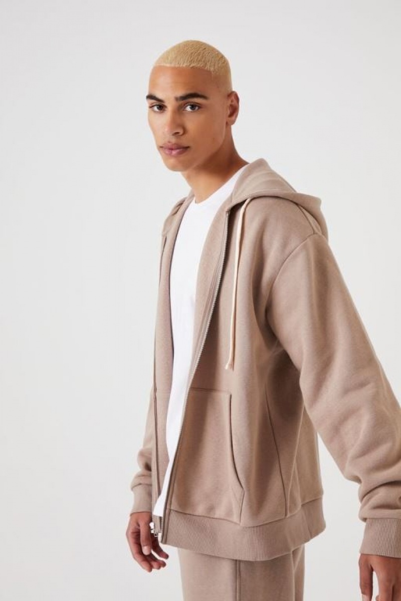 Sudaderas Forever 21 Fleece Zip Up Hombre Beige | QNjz8iwM8GF