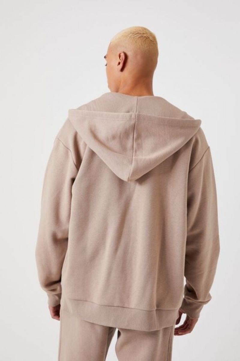 Sudaderas Forever 21 Fleece Zip Up Hombre Beige | QNjz8iwM8GF