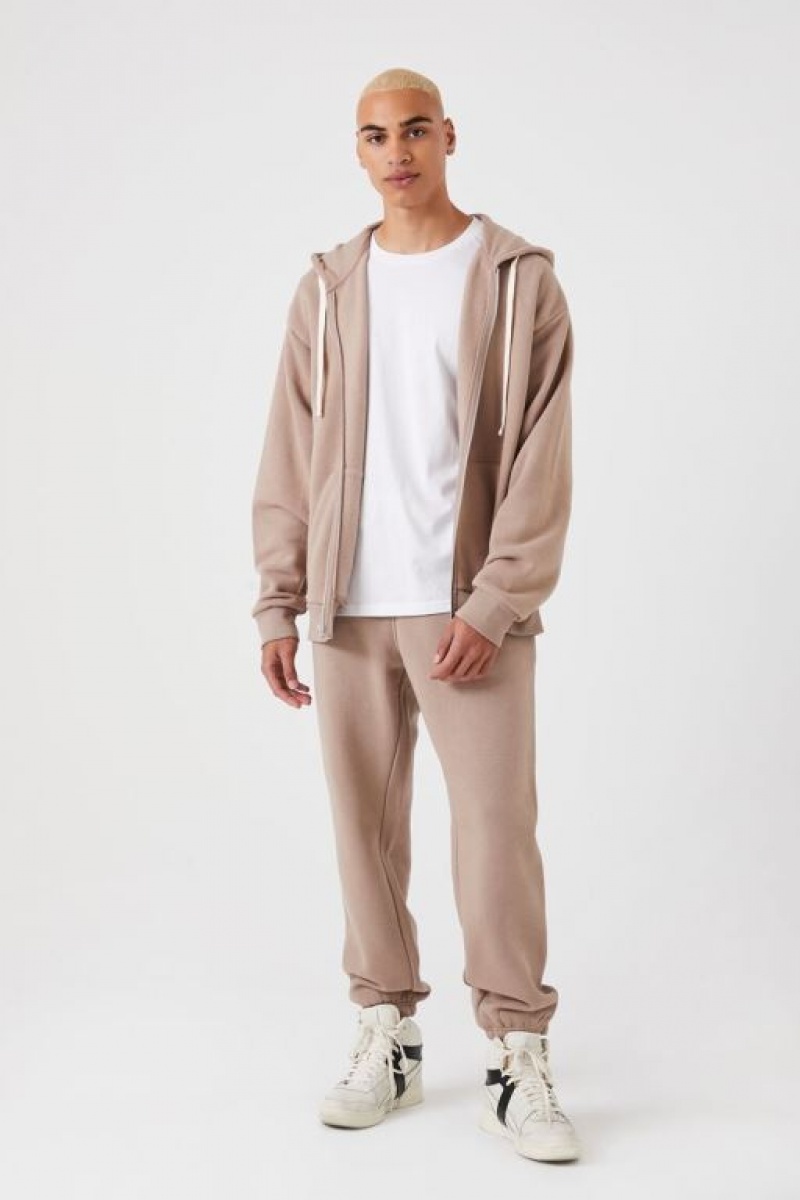 Sudaderas Forever 21 Fleece Zip Up Hombre Beige | QNjz8iwM8GF