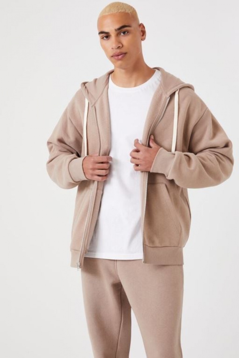 Sudaderas Forever 21 Fleece Zip Up Hombre Beige | QNjz8iwM8GF