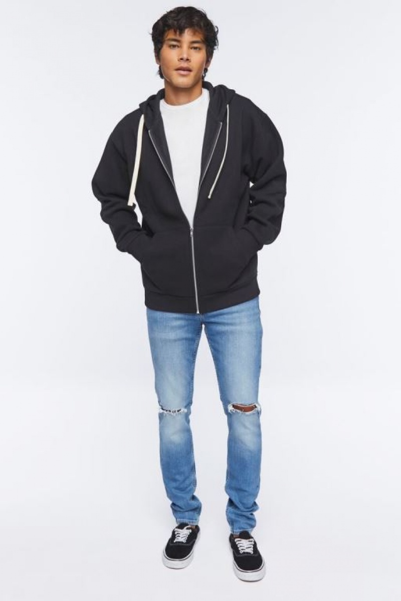 Sudaderas Forever 21 Fleece Zip Up Hombre Negras | N5amHEc5Kg1