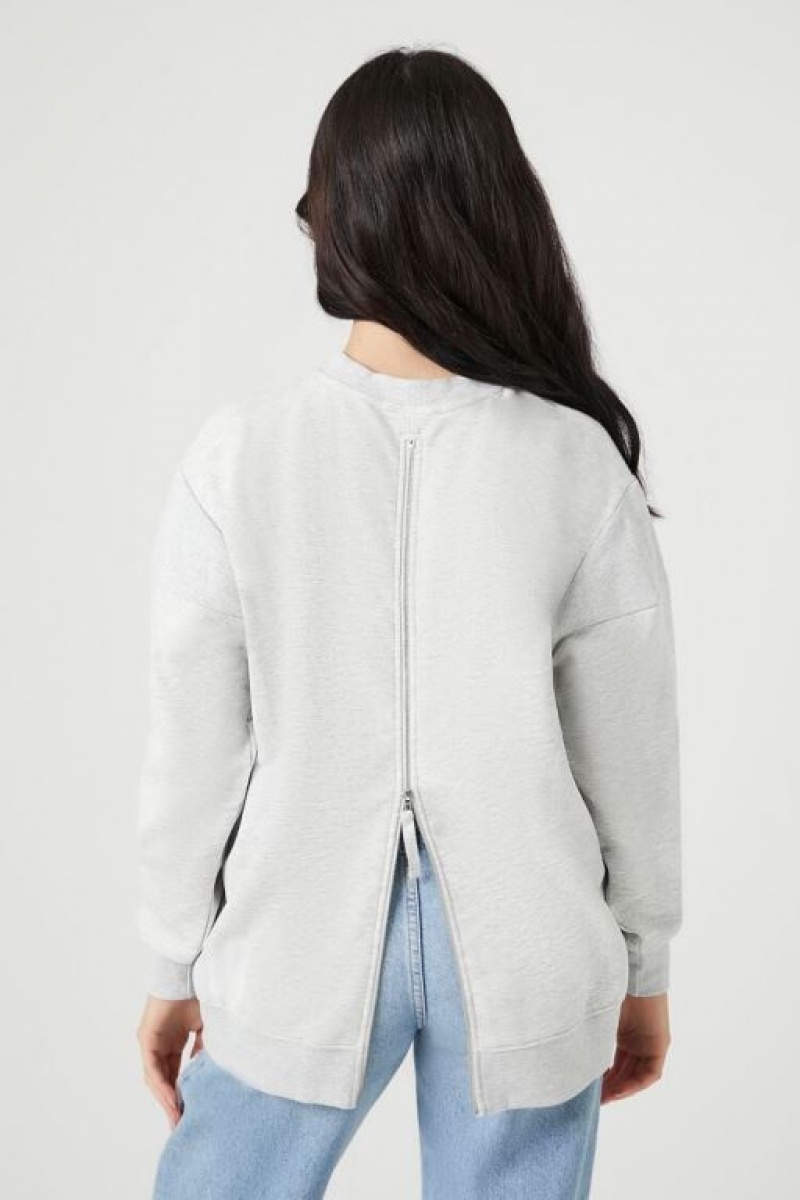 Sudaderas Forever 21 Fleece Zip Up Sweatshirt Mujer Gris | IyE8Phafnzg