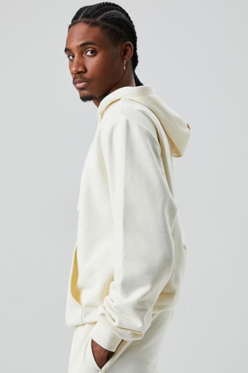 Sudaderas Forever 21 French Terry Drawstring Hombre Creme | DMcnztIqyai